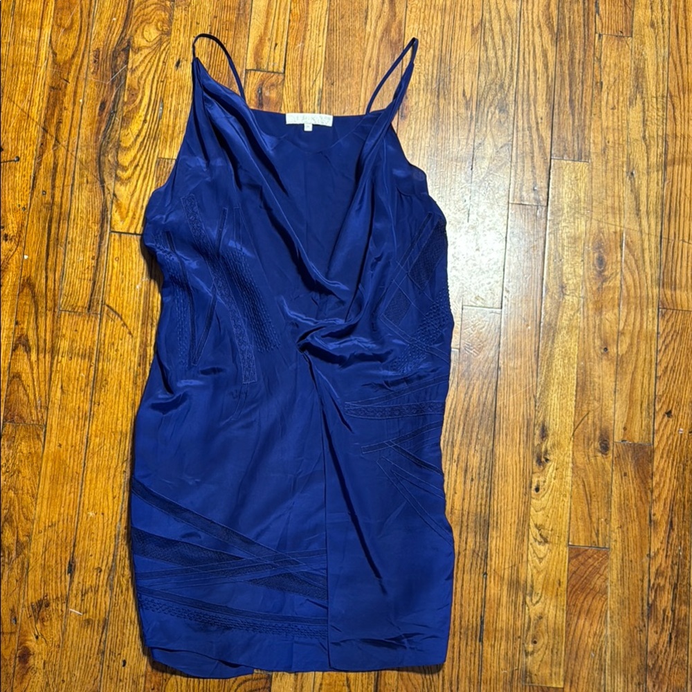 VANESSA BRUNO Women's 100% Silk Blue Slouchy Twist Detail Mini Dress‎ Size 36